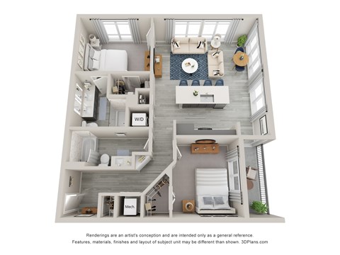 Floor plan for 2 beds, 2 baths, 1040 sqft
